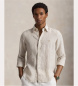 Polo Ralph Lauren Camicia in lino a righe Custom Fit beige