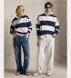 Polo Ralph Lauren Rugby-Shirt in Big Fit aus Strick in Marineblau, Weiß