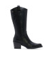 Porronet Black Leather Cowboy Boots With Zipper Helga black