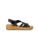 Porronet Ganga Wedge Sandal i svart lder -hjd: 4cm