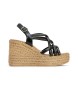 porronet Sandálias de couro Kimi pretas -Altura da cunha 9,5cm- -Peso 9,5cm- -Peso 9,5cm- -Peso 9,5cm 