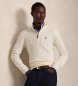 Polo Ralph Lauren Beli krem pleteni pulover v osmicah z zadrgo