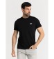 Six Valves Kurzärmeliges Pique-Strick-T-Shirt mit Rundhalsausschnitt schwarz