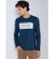 Six Valves Navy pique langærmet t-shirt