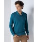 Six Valves Maglione basic blu a collo incrociato