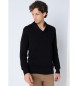 Six Valves Maglione nero basic con collo incrociato