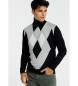 Six Valves Swan Neck Sweater Royal Rhombus zwart