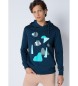 Six Valves Kangaroo sweatshirt with hood in navy abstract print