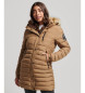 Superdry Fuji mid-length brown quilted hooded coat with brown hood