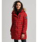Superdry Fuji mid-length hooded quilted coat red