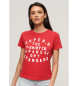 Superdry T-shirt ajust  imprim bouffant rouge