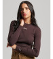 Superdry Embroidered long-sleeved T-shirt in brown ribbed short sleeves