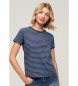 Superdry T-shirt aderente a righe con logo Essential blu scuro
