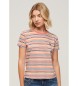 Superdry T-shirt with stripes and logo Essential coral