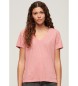 Superdry Camiseta flameada con cuello de pico bordada rosa