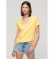 Superdry Geflammtes T-Shirt mit gelbem besticktem V-Ausschnitt