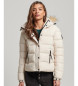 Superdry Veste courte matelassée avec capuche et bordures en fausse fourrure en gris