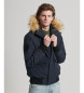 Superdry Everest navy quilted hooded bomber jacket with hood