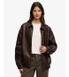 Superdry Braune Oversize-Lederjacke mit Kragen