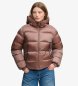 Superdry Chaqueta Acolchada Brillante con Capucha marrón