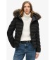 Superdry Fuji Kunstfell Kapuze wattierte Jacke schwarz