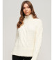 Superdry Pull blanc en tricot  col montant en tricot de huit