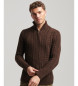 Superdry Braided knitted jumper with half zip Vintage Jacob brown