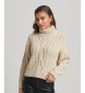 Superdry Pull en tricot tressé avec col polo beige