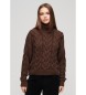 Superdry Pull en tricot tressé avec col polo marron