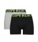 Superdry Pack 2 calzoncillos bóxer de algodón orgánico con doble logotipo gris, negro