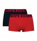 Superdry Confezione da 2 boxer in cotone biologico con logo rosso, blu navy