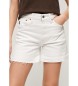 Superdry Short recortado de talle medio blanco