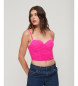 Superdry Top corto con corsetto in rete rosa con volant