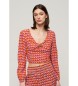 Superdry Top court  manches longues tiss rouge