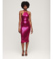 Superdry Pink sequin halter neckline midi dress with pink sequins