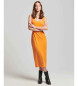 Superdry Dzianinowa sukienka midi z kwadratowym dekoltem pomarańczowa