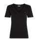 Tommy Hilfiger Wąski T-shirt z dekoltem w szpic, czarny