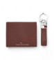 Tommy Hilfiger Maroon leather wallet and keyring set