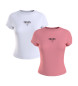 Tommy Jeans Lot de 2 T-shirts Slim Essential Logo blanc, rose