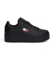 Tommy Jeans Sneakers in pelle nera con plateau