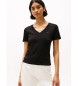 Tommy Hilfiger Camiseta slim de cuello de pico negro