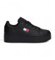 Tommy Jeans Sneakers in pelle nera con plateau