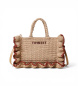 Twinset Crochet shopper bag with beige logo