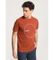Victorio & Lucchino, V&L Kortærmet T-shirt med brunligt orange cirkelmønster på brystet