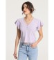 Victorio & Lucchino, V&L Purple short sleeve ruffled button down T-shirt with buttons