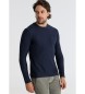 Victorio & Lucchino, V&L T-shirt a maniche lunghe con taschino sul petto in tessuto jacquard blu navy