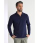 Victorio & Lucchino, V&L Strukturiertes Langarm-Poloshirt in Marineblau