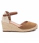 Xti Three materials brown sandals -Height 7cm wedge