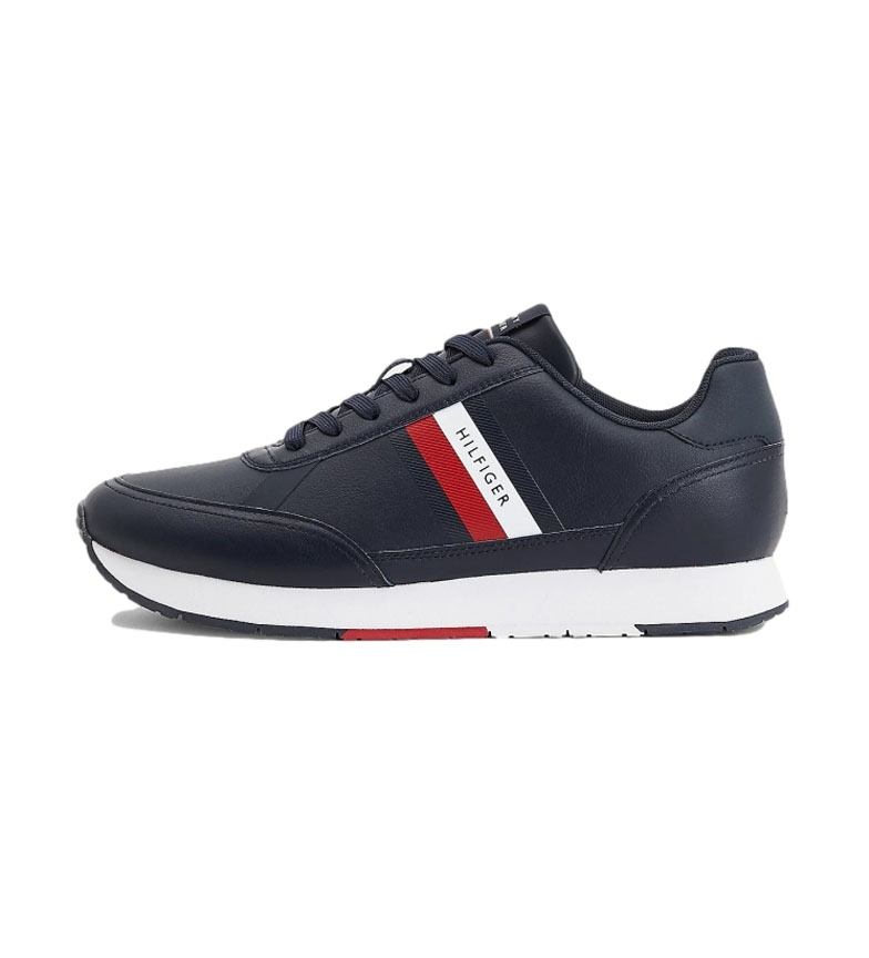 Tommy Hilfiger Sneaker Essential Runner Stripes in pelle blu navy