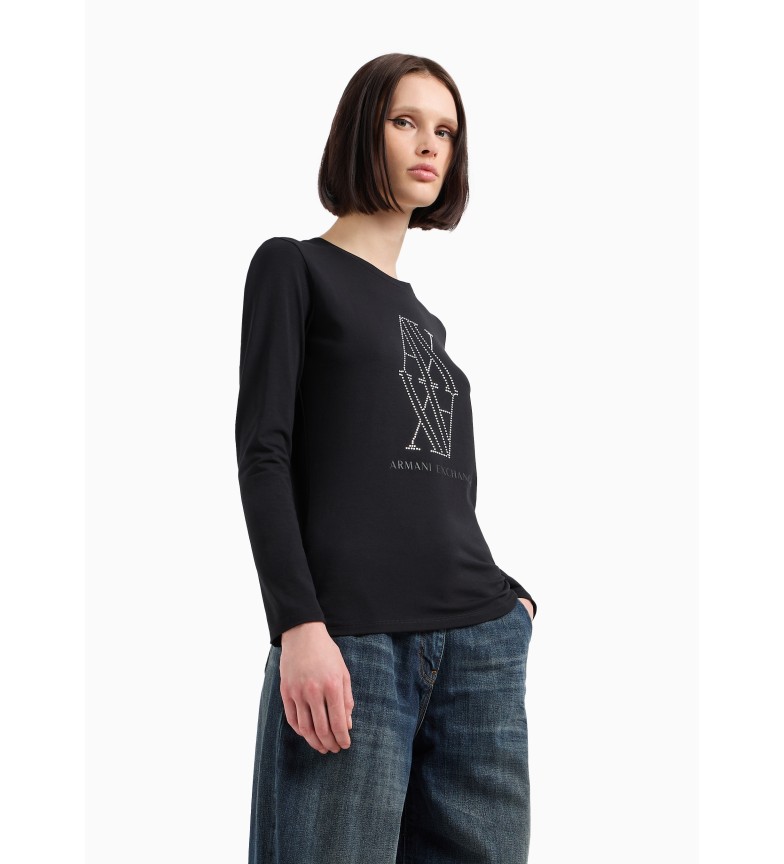 Armani Exchange T shirt Tachuelas manches longues noir Esdemarca Store mode chaussures et accessoires chaussures de grandes marques et chaussures de createurs